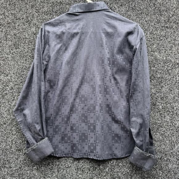 Robert Graham black damask jacquard long sleeve flip cuff button up shirt men M - Picture 2 of 7